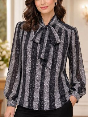 Susan Hutton- Vintage Black & White Long Sleeve Blouse size 8
